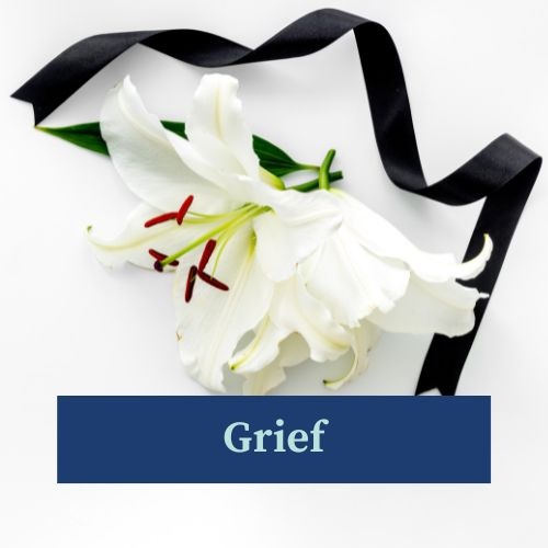 White lillies with a black ribbon on a white background